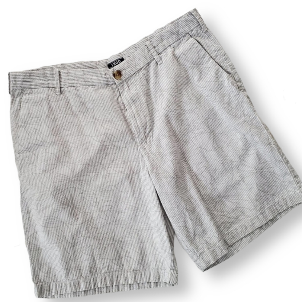 IZOD Pinstripe Floral Overlay Shorts Gray Size 36